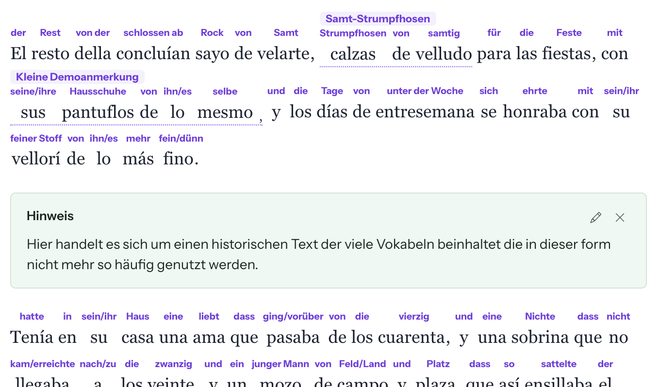 Studio-Dokument mit einer grünen Hinweisbox zwischen zwei Textabsätzen