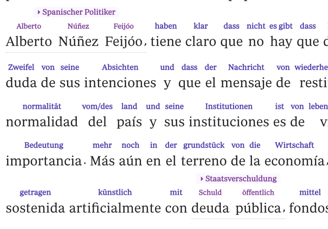VeraLinear Extension mit interlinear dekodiertem Artikel und iSpicker