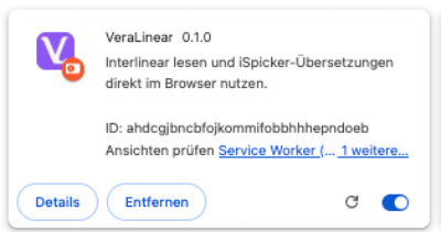 VeraLinear Extension mit interlinear dekodiertem Artikel und iSpicker