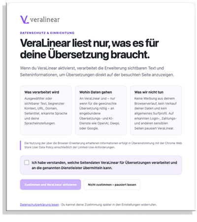 VeraLinear Datenschutz Formular